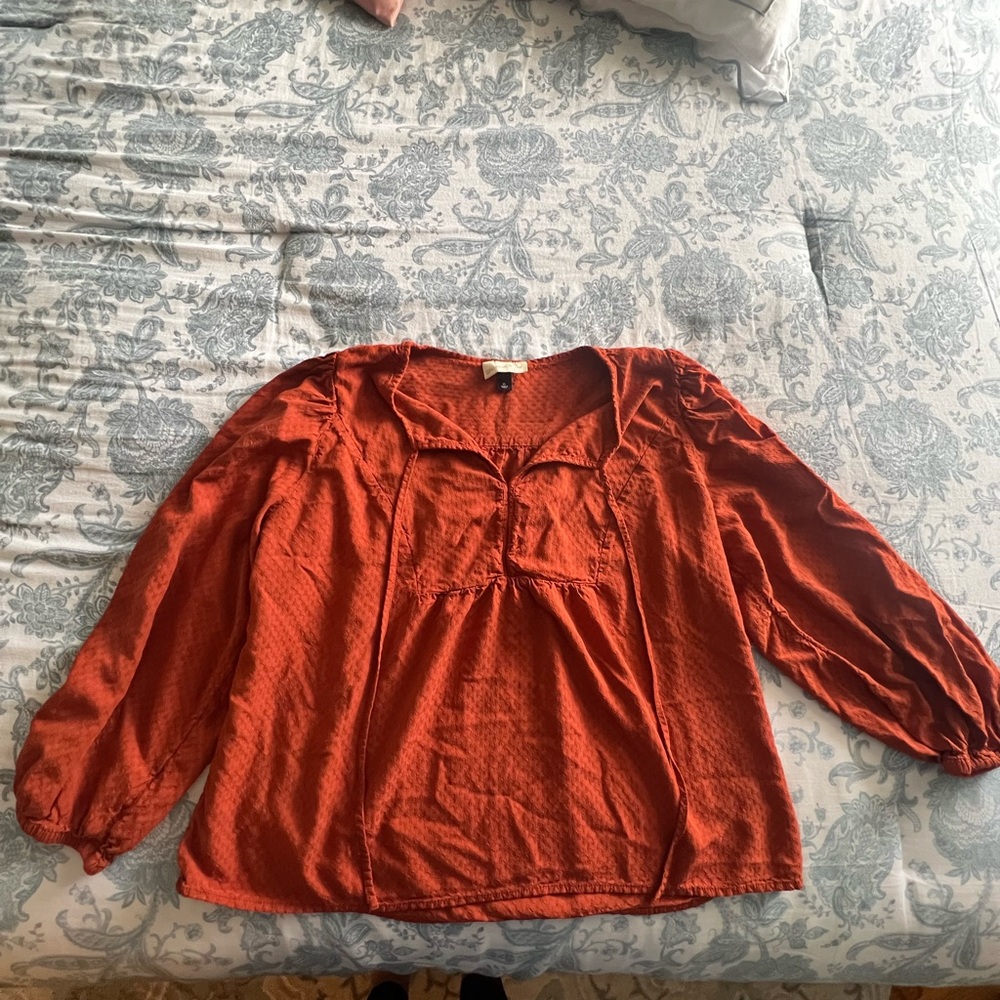 Universal Thread Brown and Orange Puff Sleeve Blouse